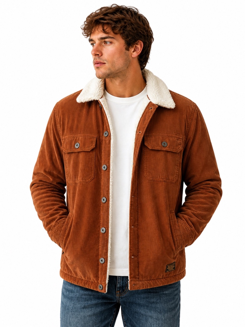 Denim & Flower Ricky Singh Corduroy Sherpa Lined Jacket Brown Size M